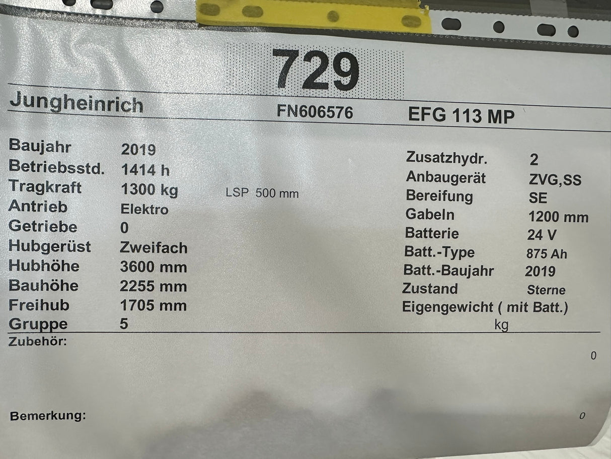 Jungheinrich EFG 113 | ZVG